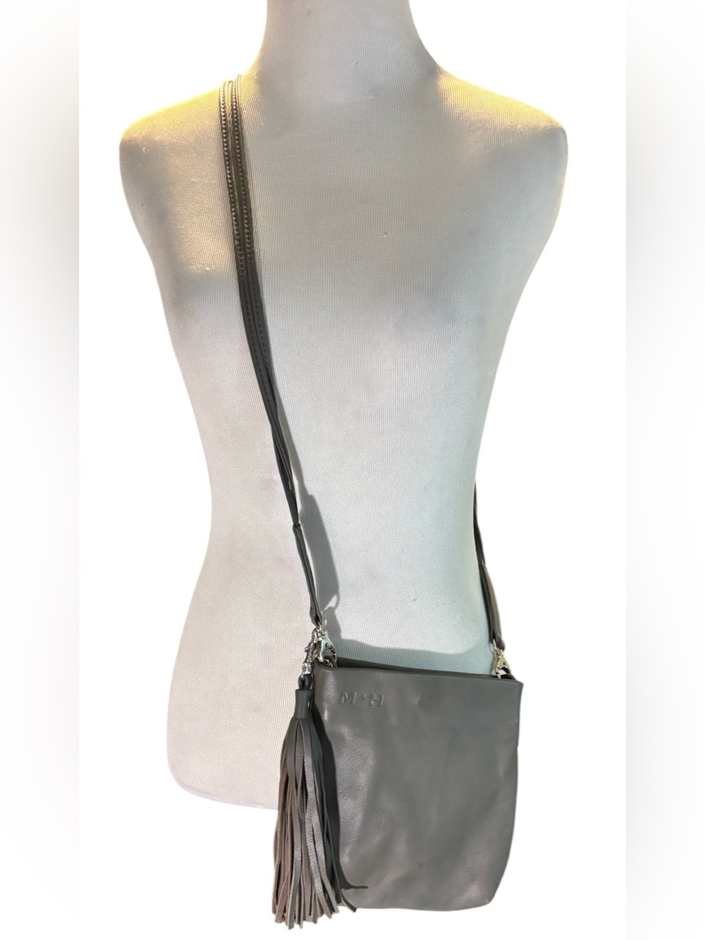 Moroccan Gray Leather Crossbody with Tassel Accent
